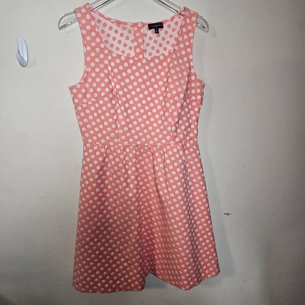 The Limited Women Dress 6 Pink Polka Dot Cotton Blend Sleeveless Fit Flared Mini